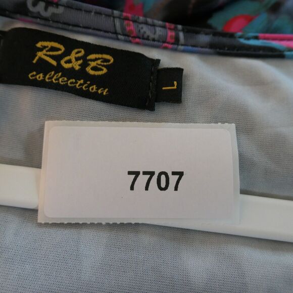 R & B Collection Dress Womens Large Black Watercolor Floral Artsy Stretch Boho - Picture 10 of 12